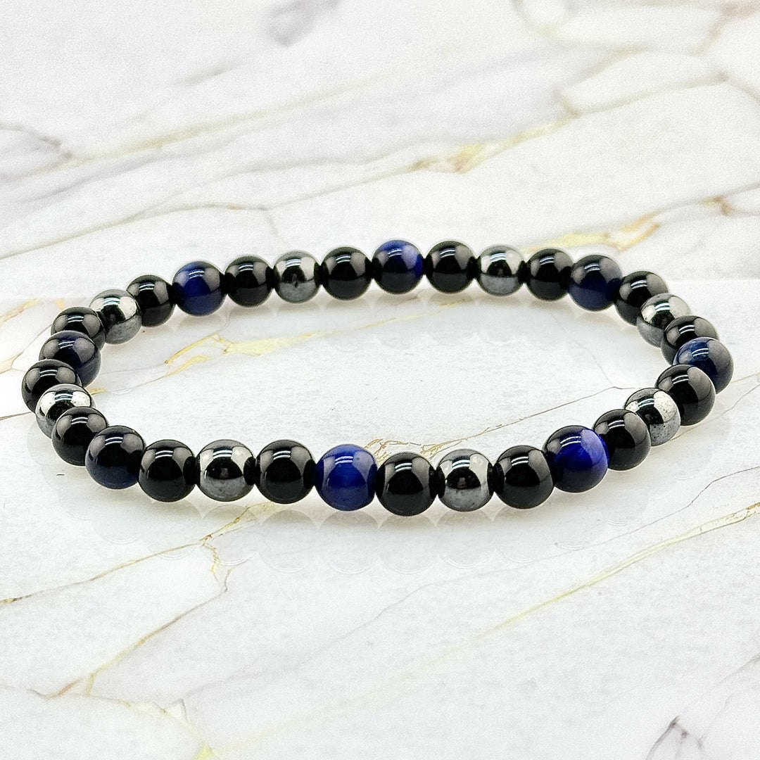 Bracelet "Triple protection" en Oeil de Tigre Bleu