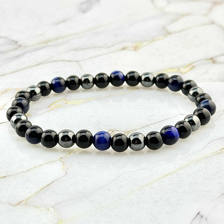 Bracelet "Triple protection" en Oeil de Tigre Bleu