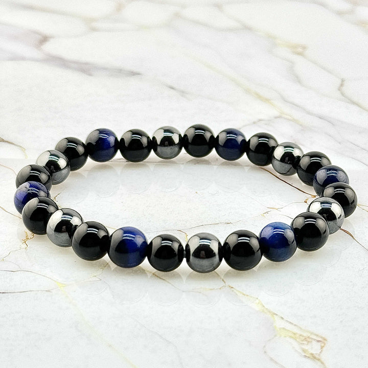 Bracelet "Triple protection" en Oeil de Tigre Bleu