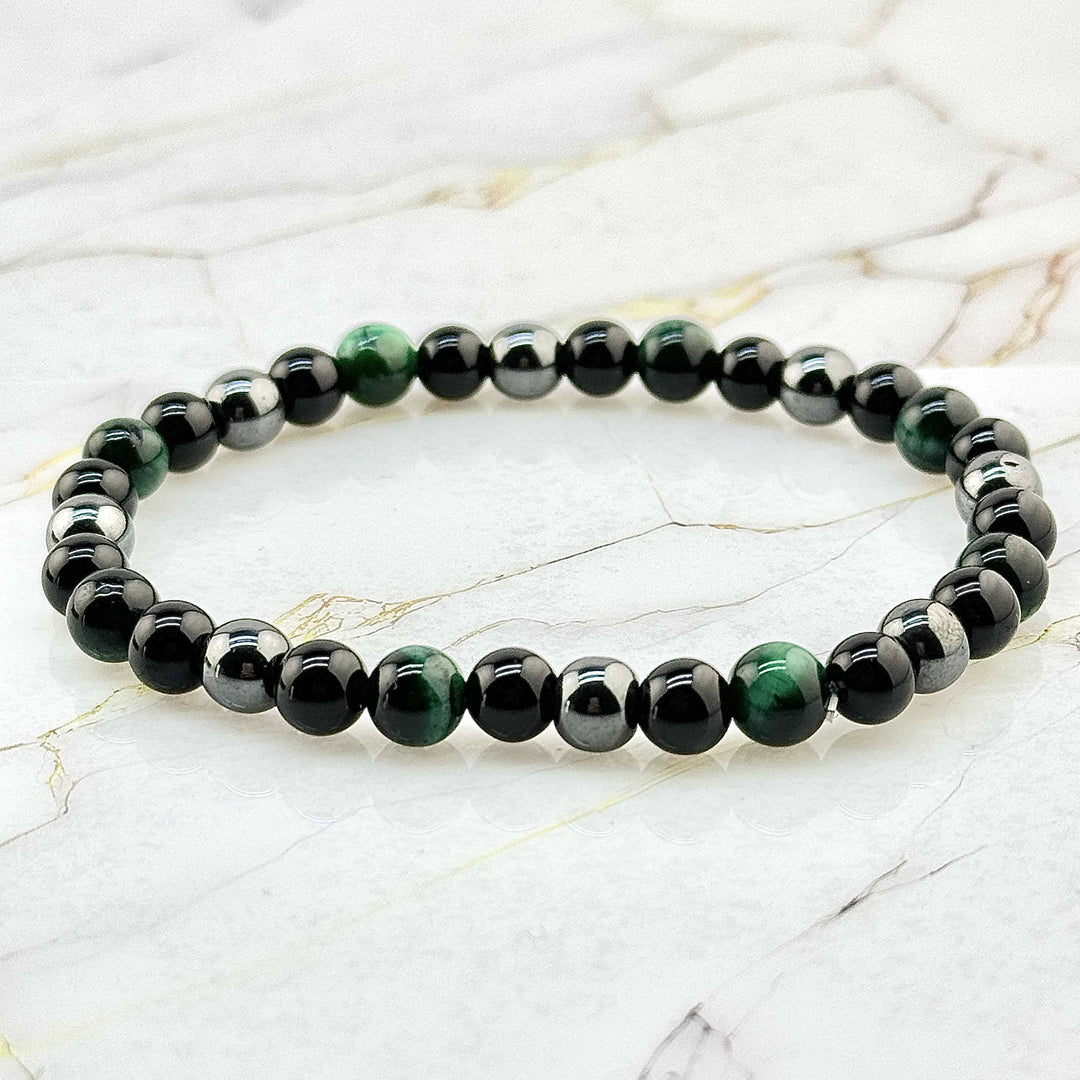 Bracelet "Triple protection" en Oeil de Tigre Vert
