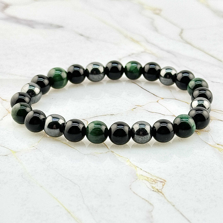 Bracelet "Triple protection" en Oeil de Tigre Vert